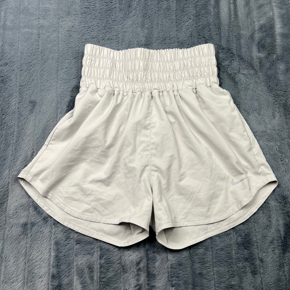 Nike Dri-FIT High Waisted Smocked Running Shorts Gray Small 14422